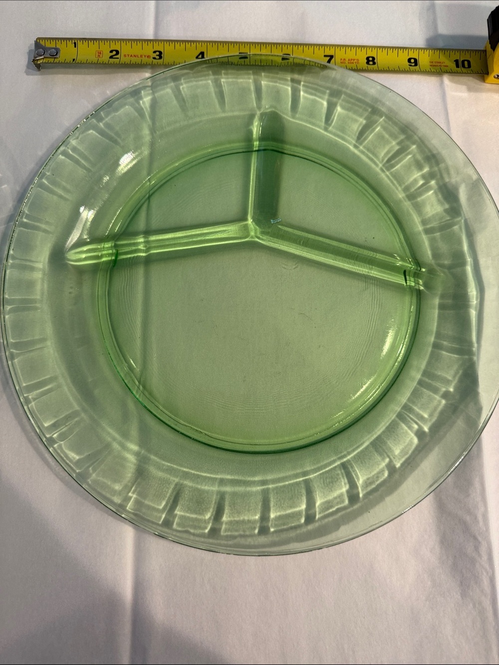 Green depression Three-Section Divided Glass Serving Plate, set of 2